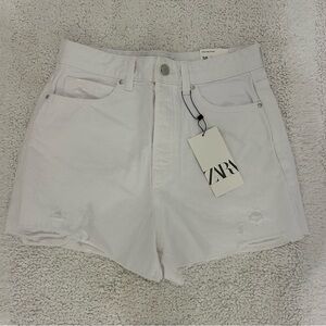 Zara High Rise Short White Denim Shorts